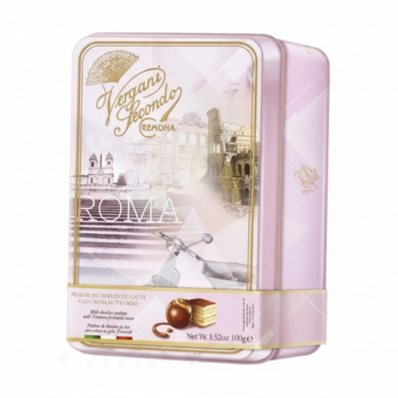 Vergani - Chocolate Pralines with Tiramisù Cream Roma Tin 100g